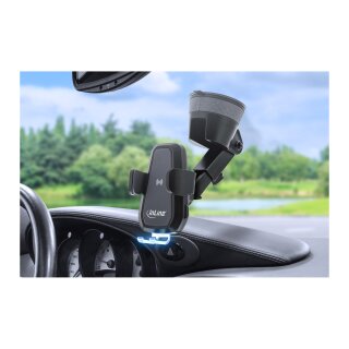 InLine Car Smartphone Holder electric with suction cup and mounting for ventilation slot, universal, extendable, Wireless Charger