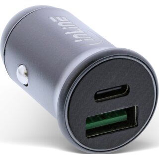 InLine® USB KFZ Stromadapter Power Delivery, 12/24V, USB-A + USB Typ-C, grau