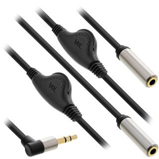 InLine® Slim Audio Y-Cable 3.5mm M angled to 2x F, with volume control 0.25m