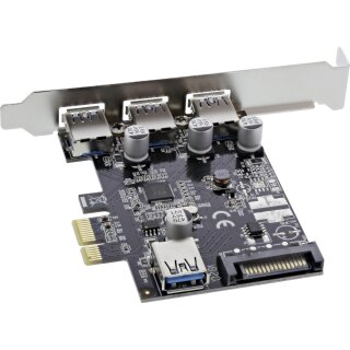 InLine® Schnittstellenkarte, 3x+1x USB 3.0, PCIe, mit SATA Stromanschluss, inkl. Low-Profile Slotblech