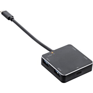 InLine® USB 3.1 Hub, USB Typ C zu 4 Port Typ A mit PD bis 60W, Aluminiumgehäuse, schwarz, ohne Netzteil