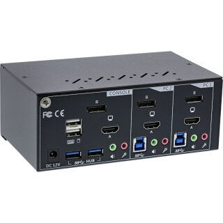 InLine Desktop KVM Switch, 2-port, Dual Monitor, Displayport 1.2 + HDMI 2.0, 4K, USB 3.0, Audio
