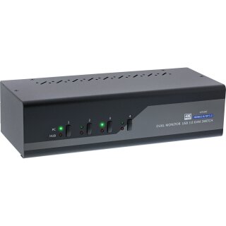InLine® KVM Desktop Switch, 4-fach, Dual Monitor, Displayport 1.2 + HDMI 2.0, 4K, USB 3.0, Audio