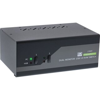 InLine Desktop KVM Switch, 2-port, Dual Monitor DisplayPort 1.2, 4K, USB 3.0, Audio