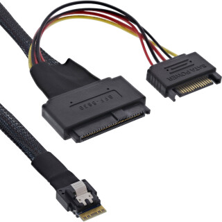 InLine® Slim SAS cable, SFF-8654 to U.2 SFF-8639 + SATA power, 24Gb/s, 0.5m