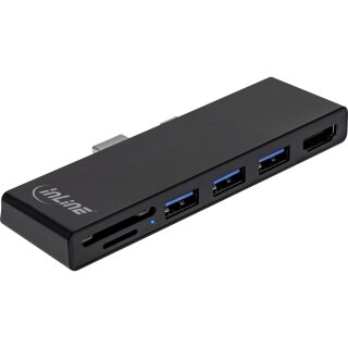 InLine® MultiHub, Surface Pro 4/5/6, 3-Port USB 3.2, USB-A Buchse, HDMI 4K, Cardreader, schwarz