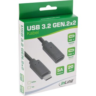InLine® USB 3.2 Kabel, USB Typ-C Verlängerung Stecker/Buchse, schwarz, 2m