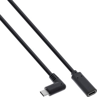 InLine® USB 3.2 Kabel, USB Typ-C Verlängerung, Stecker gewinkelt auf Buchse, schwarz, 1m