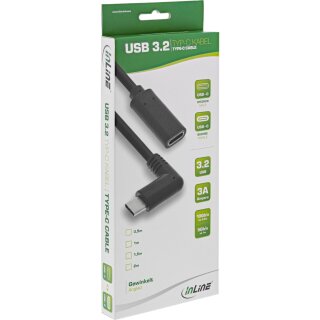 InLine® USB 3.2 Kabel, USB Typ-C Verlängerung, Stecker gewinkelt auf Buchse, schwarz, 1m