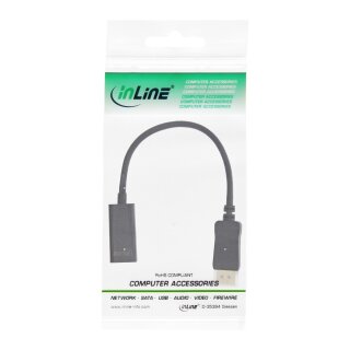 InLine® DisplayPort zu HDMI Adapterkabel mit Audio, DisplayPort Stecker auf HDMI Buchse, 4K/30Hz, schwarz, 0,15m
