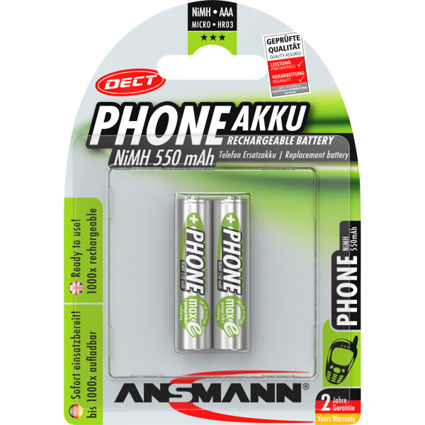 ANSMANN "Phone DECT" NiMH rechargeable, micro AAA / HR03 / 1.2V, two blister pack (5035523)