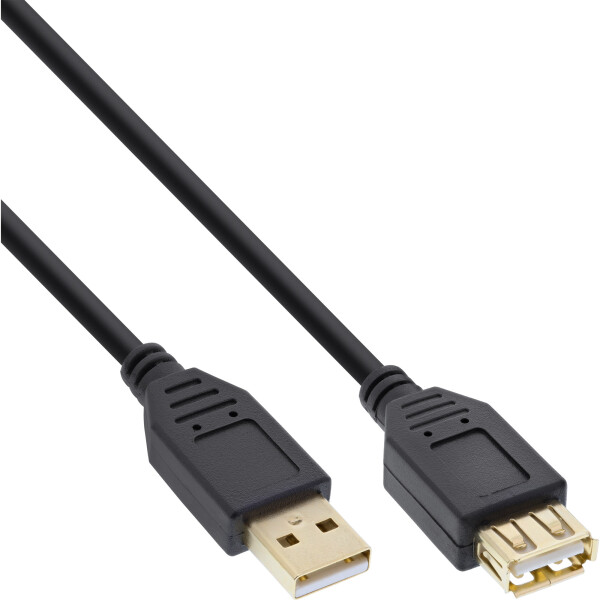 InLine® USB 2.0 Extension Cable Type A male to A female gold plated black 1.5m
