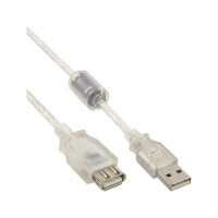 InLine® USB 2.0 Extension Cable Transparent Type A male to female with ferrite choke 1.8m