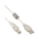 InLine® USB 2.0 Kabel, A an B, transparent, mit Ferritkern, 7m