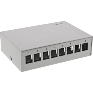InLine® Desktop Consolidation Point Box 8x Keystone RJ45, metal, light grey RAL7035