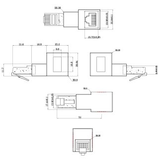 InLine® Patchkabel-Adapter Cat.6A, RJ45 Stecker / Buchse, 90° nach unten gewinkelt