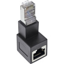 InLine® patch cord adapter Cat.6A, RJ45 plug / socket, angled 90° downwards