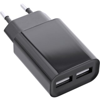 InLine USB Ladegert DUO, Netzteil 2-fach, Stromadapter, 100-240V zu 5V/2.1A, schwarz