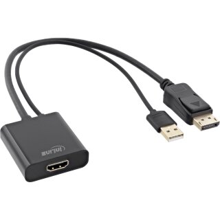 InLine® HDMI BU zu DisplayPort ST Konverter Kabel, 4K, schwarz/gold, 0,3m