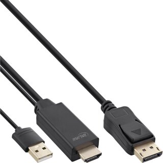 InLine® HDMI to DisplayPort Converter Cable, 4K, black/gold, 2m