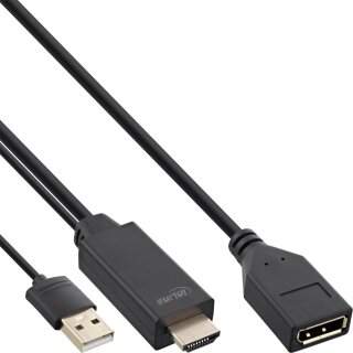 InLine® HDMI M to DisplayPort F Converter Cable, 4K, black/gold, 0.3m