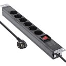 InLine® 19" socket strip, 6-way protective contact, with switch, 2m, black