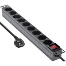 InLine® 19" Socket strip, 9-way protective contact, with switch, 2m, black