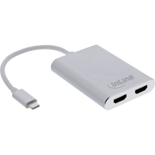 InLine® USB Dual Display Konverter, USB Typ-C zu 2x HDMI Buchse (DP Alt Mode), 4K, weiß, 0.1m