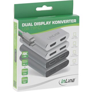 InLine® USB Dual Display Konverter, USB Typ-C zu 2x HDMI Buchse (DP Alt Mode), 4K, weiß, 0.1m