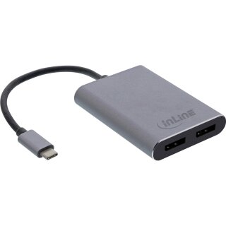 InLine® USB Dual Display Converter, USB Type-C to 2x DisplayPort socket (DP Alt Mode), 4K, black, 0.1m