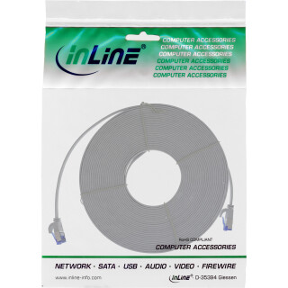 InLine® Patchkabel flach, U/FTP, Cat.6A, TPE halogenfrei, grau, 5m
