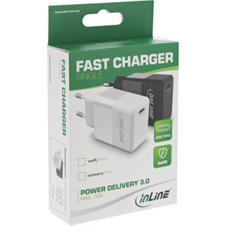 InLine USB PD Charger Single USB Type-C, Power Delivery, 20W, black