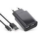 InLine® USB DUO+ Set, Power Adapter 2 Port + Micro-USB cable, 100-240VAC to 5V / 2.1A black
