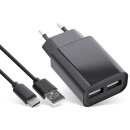InLine® USB DUO+ Set, Power Adapter 2 Port + USB Type-C cable, 100-240VAC to 5V / 2.1A black