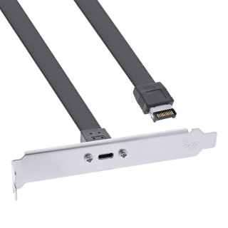 InLine® PCI Slotblende mit USB-C Buchse, USB-C zu USB 3.2 Frontpanel Key-A intern, 0,3m