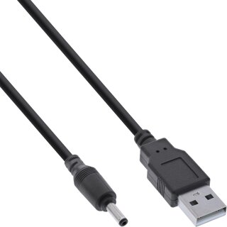 InLine® USB DC Stromadapterkabel, USB A Stecker zu DC 3,5x1,35mm Hohlstecker, schwarz, 2m