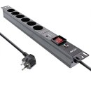 InLine® 19" socket strip, 6-way, surge and overload protection, switch