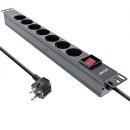 InLine® 19" Socket strip, 7-way protective contact, with switch, 2m, black