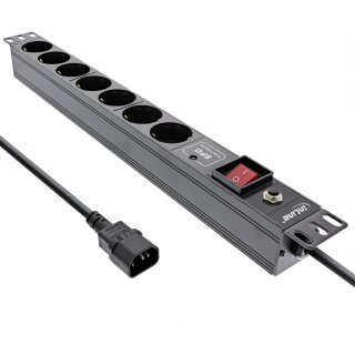 InLine® 19" socket strip, 7-way, surge and overload protection, switch