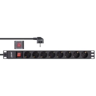 InLine 19 Socket strip, 9-way protective contact, with switch, 2m, black