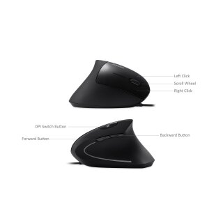 Perixx PERIMICE-513 N, Ergonomische vertikale Maus für Rechtshänder, USB-Kabel, schwarz