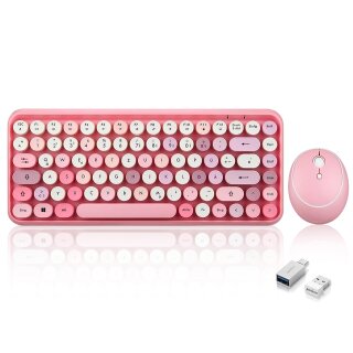 Perixx PERIDUO-713 DE, Mini Keyboard and Mouse Set, Retro Vintage Design, pink