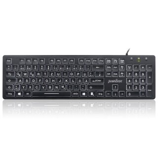 Perixx PERIBOARD-317, DE, beleuchtete Tastatur, USB kabelgebunden, große Druckbuchstaben, schwarz