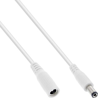 InLine® DC extension cable, DC plug male/female 5.5x2.1mm, white, 1m