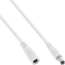InLine® DC extension cable, DC plug male/female 5.5x2.1mm, white, 5m