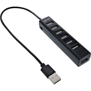 InLine® USB 2.0 Hub, 7 Port, schwarz, mit 1m USB DC Kabel, schwarz