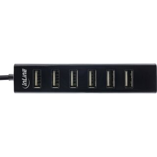 InLine® USB 2.0 Hub, 7-Port, schwarz, mit 1m USB DC Kabel, schwarz
