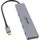 InLine® USB 3.2 Gen.2 Hub (10Gb/s), USB-C zu 4 Port USB-C (1 Port power through bis 100W), OTG, Aluminiumgehäuse, grau, ohne Netzteil