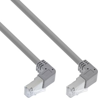 InLine® Patch cable two side down angled, S/FTP (PiMf), Cat.6, 250MHz, PVC, copper, grey, 1.1m
