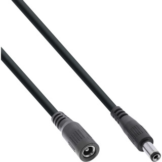 InLine® DC extension cable, DC plug male/female 5.5x2.5mm, AWG 18, black, 0,5m